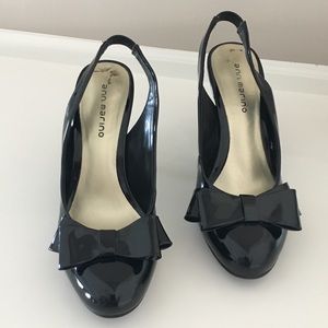 Ann Marino Black Patent Slingback Bow Heels